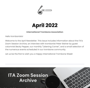 Screen snap of April 2022 Newsletter