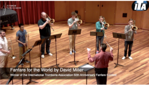 Screensnap of video by Columbus State University’s Schwob Trombone Ensemble with Bradley Palmer, director